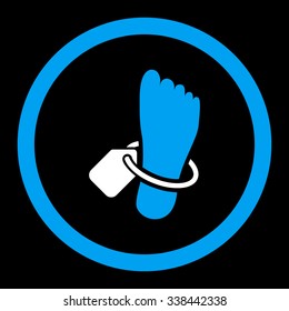 Mortuary Tag vector icon. Style is bicolor flat rounded symbol, blue and white colors, rounded angles, black background.