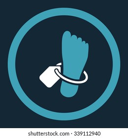 Mortuary Tag vector icon. Style is bicolor flat rounded symbol, blue and white colors, rounded angles, dark blue background.