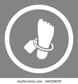 Mortuary Tag vector icon. Style is flat rounded symbol, white color, rounded angles, gray background.
