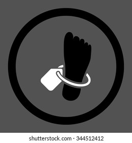 Mortuary Tag vector icon. Style is bicolor flat rounded symbol, black and white colors, rounded angles, gray background.
