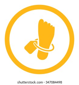 Mortuary Tag vector icon. Style is flat rounded symbol, yellow color, rounded angles, white background.