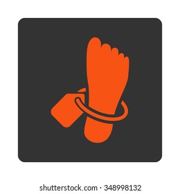 Mortuary Tag vector icon. Style is flat rounded square button, orange and gray colors, white background.