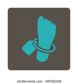 Mortuary Tag vector icon. Style is flat rounded square button, cyan and grey colors, white background.