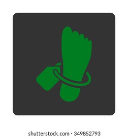 Mortuary Tag vector icon. Style is flat rounded square button, green and gray colors, white background.