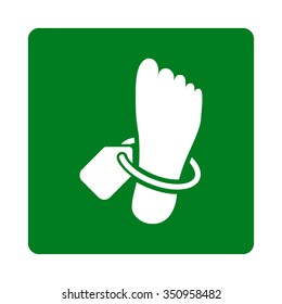 Mortuary Tag vector icon. Style is flat rounded square button, white and green colors, white background.