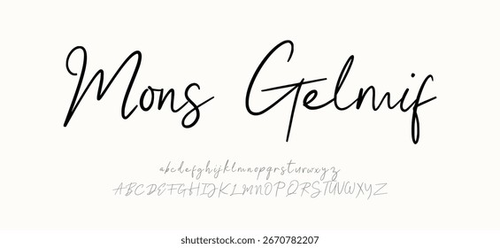 Mos Gelmif Script Elegant Signature Typeface. Lettering signature font isolated on background. brush style alphabet. Vector logo letters.
