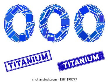 Mosaic 000 digits text pictogram and rectangular Titanium seal stamps. Flat vector 000 digits text mosaic pictogram of scattered rotated rectangular elements.