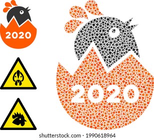 Icono de la escotilla Mosaic 2020 organizado a partir de puntos desiguales en tamaños, posiciones y proporciones variables. Los puntos desiguales de los vectores se organizan en un icono abstracto de la garra de mosaico 2020.