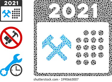Mosaic 2021 working days icon designed from raggy items in different sizes, positions and proportions. Vector bumpy items are grouped into abstract mosaic 2021 working days icon.