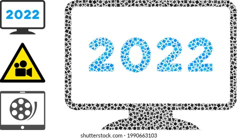 Mosaic 2022 display icon composed of humpy parts in variable sizes, positions and proportions. Vector unequal items are composed into abstract mosaic 2022 display icon.