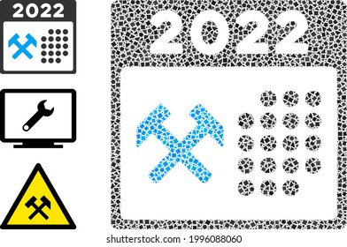 Mosaic 2022 working days icon organized from inequal spots in different sizes, positions and proportions. Vector puzzle spots are composed into abstract mosaic 2022 working days icon.
