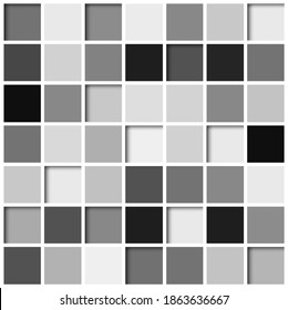 Mosaic abstract bacground, 3D square tiles black and white vector design.