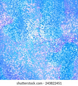 Mosaic abstract glitter background with blue and violet colors. Traced vector watercolor illustration, eps10. Design card with sparkles. 