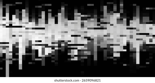 Mosaico de cuadrícula abstracta de cuadrados que contienen cuadrados, rectángulos, o ambos, en blanco y negro, para decoración o fondo. Ilustración vectorial