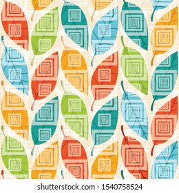 Mosaic abstract kids seamless pattern of leaves. For printing on Wallpaper, fabrics, sheets and wrappers.