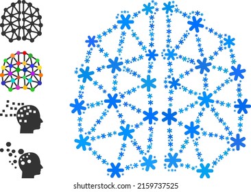 Mosaic AI structure icon is combined for winter, New Year, Christmas. AI structure icon mosaic is created from light blue snowflakes. Some similar icons are added.