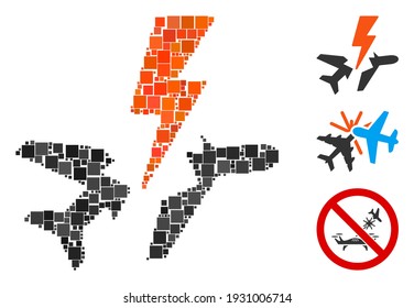 Mosaic Aircraft disaster icon designed from square items in different sizes and color hues. Vector square items are composed into abstract mosaic aircraft disaster icon. Bonus icons are added.