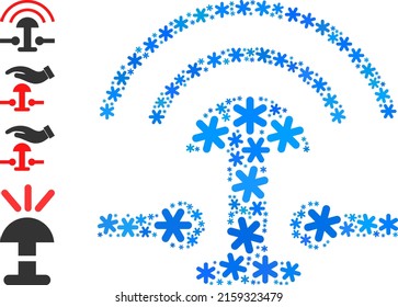 Mosaik Alarm-Knopf Ring Symbol kombiniert für Winter, Neujahr, Weihnachten. Alarm-Button Ring Symbol Mosaik ist aus hellblauem Schnee-Symbole gebaut. Es werden einige ähnliche Symbole hinzugefügt.