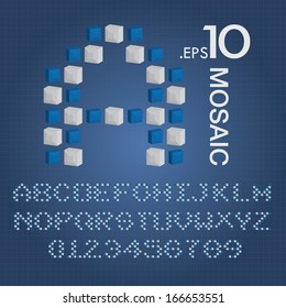 Mosaic Alphabet and Numbers Vector