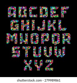 Mosaic alphabet. Vector.