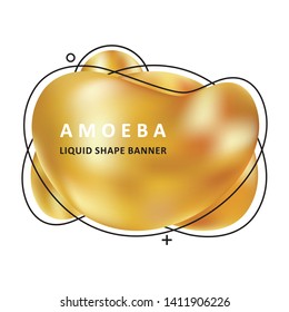 Mosaic amoeba design. Trendy fractal design. Golden trendy concept. Circle Bubble Wavy banner. Modern vector template. Memphis Liquid shape. Template for the design of a logo, flyer or presentation