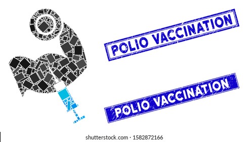 Mosaic anabolic steroids icon and rectangle Polio Vaccination seal stamps. Flat vector anabolic steroids mosaic icon of randomized rotated rectangular elements.
