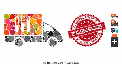 Mosaic analysis delivery icon and corroded stamp watermark with No Allergic Reactions text. Mosaic vector is designed from analysis delivery icon and with scattered round items.