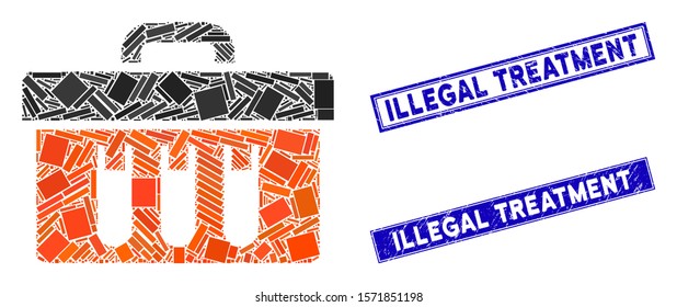 Mosaic analysis tubes case pictogram and rectangle Illegal Treatment seals. Flat vector analysis tubes case mosaic pictogram of scattered rotated rectangle items.