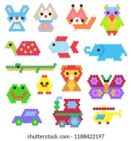 Mosaic animal vector animalistic abstract character cat and car in kids game illustration childish set of toys owl or butterfly isolated on white background
