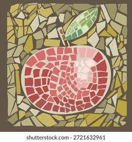 Mosaico da maçã. Estilo vintage. Vetor. Peças de ladrilhos desenhadas à mão e colocadas. Cores pastel, interessante e original. 