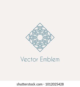 Mosaic arabic linear ornament. Vector rhombus emblem for ornamental design or logos