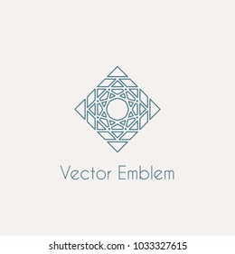 Mosaic arabic linear ornament. Vector rhombus emblem for ornamental design or logos