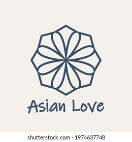 Mosaic arabic linear ornament. Vector geometric lotus emblem for ornamental design or logos. Asian love flower