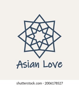 Mosaic arabic linear ornament. Vector geometric star emblem for ornamental design or logos. Asian love symbol