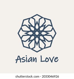 Mosaic arabic linear ornament. Vector geometric star emblem for ornamental design or logos. Asian love symbol