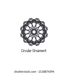 Mosaic arabic linear ornament. Vector geometric circular emblem for ornamental design or logos
