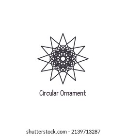 Ornamento lineal árabe mosaico. Emblema circular geométrico vectorial para diseños o logotipos ornamentales