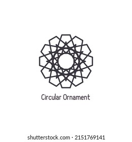 Ornamento lineal árabe mosaico. Emblema circular geométrico vectorial para diseños o logotipos ornamentales