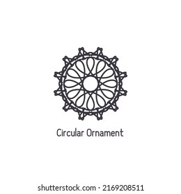 Ornamento lineal árabe mosaico. Emblema circular geométrico vectorial para diseños o logotipos ornamentales