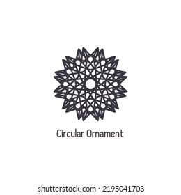 Mosaic arabic linear ornament. Vector geometric circular emblem for ornamental design or logos