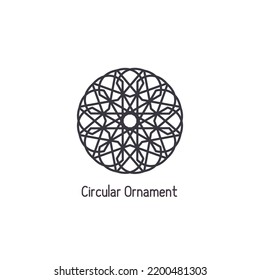 Ornamento lineal árabe mosaico. Emblema circular geométrico vectorial para diseños o logotipos ornamentales