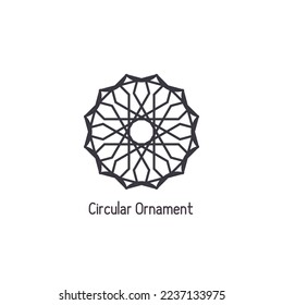 Mosaic arabic linear ornament. Vector geometric circular emblem for ornamental design or logos