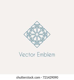 Mosaic arabic linear ornament. Vector rhombus emblem for ornamental design or logos