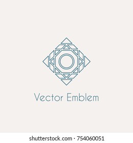 Mosaic arabic linear ornament. Vector rhombus emblem for ornamental design or logos