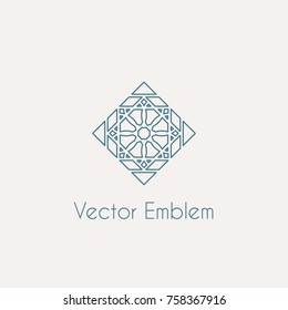 Mosaic arabic linear ornament. Vector rhombus emblem for ornamental design or logos