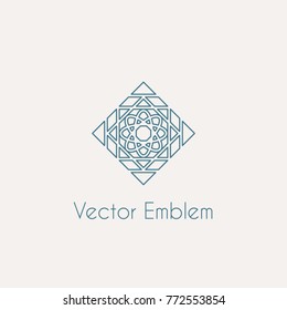 Mosaic arabic linear ornament. Vector rhombus emblem for ornamental design or logos
