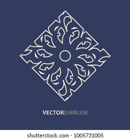 Mosaic arabic ornament. Vector outline rhomb emblem. Retro ornamental design.