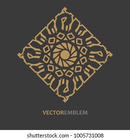 Mosaic arabic ornament. Vector outline rhomb emblem. Retro ornamental design.