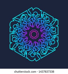 Mosaic arabic ornament. Vector outline hexagon emblem. Retro ornamental design.