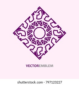 Mosaic arabic ornament. Vector outline rhomb emblem. Retro ornamental design.
